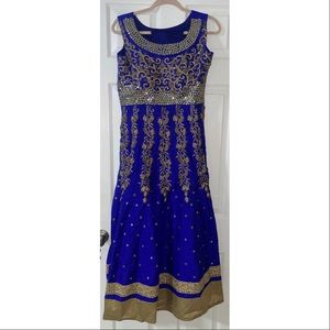 Blue Anarkali with Mirrorwork and Blue Churidaar